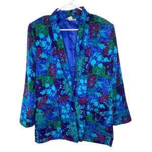 Kensington Square Vintage Floral Abstract Blazer Blue Green Purple USA Made L